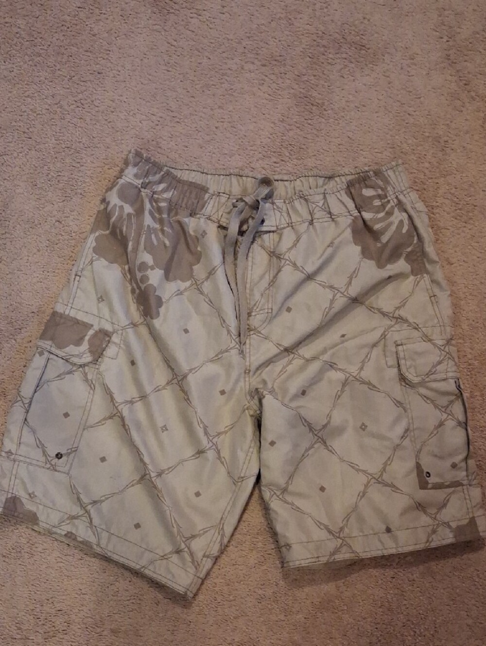 Arizona Jean Company Men's with Design Beige Mesh-Lined Swim Trunks Pockets
